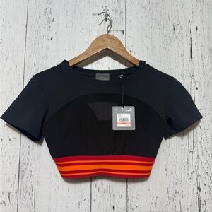 Puma work out Black Crop Top with Red Stripes